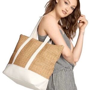 Show me your MUMU sun seeker tote. Tan and white